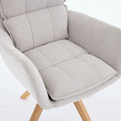 Grey Luxe Panel Stitch Swivel Chair with Wooden Legs - The Furniture Warehouse
