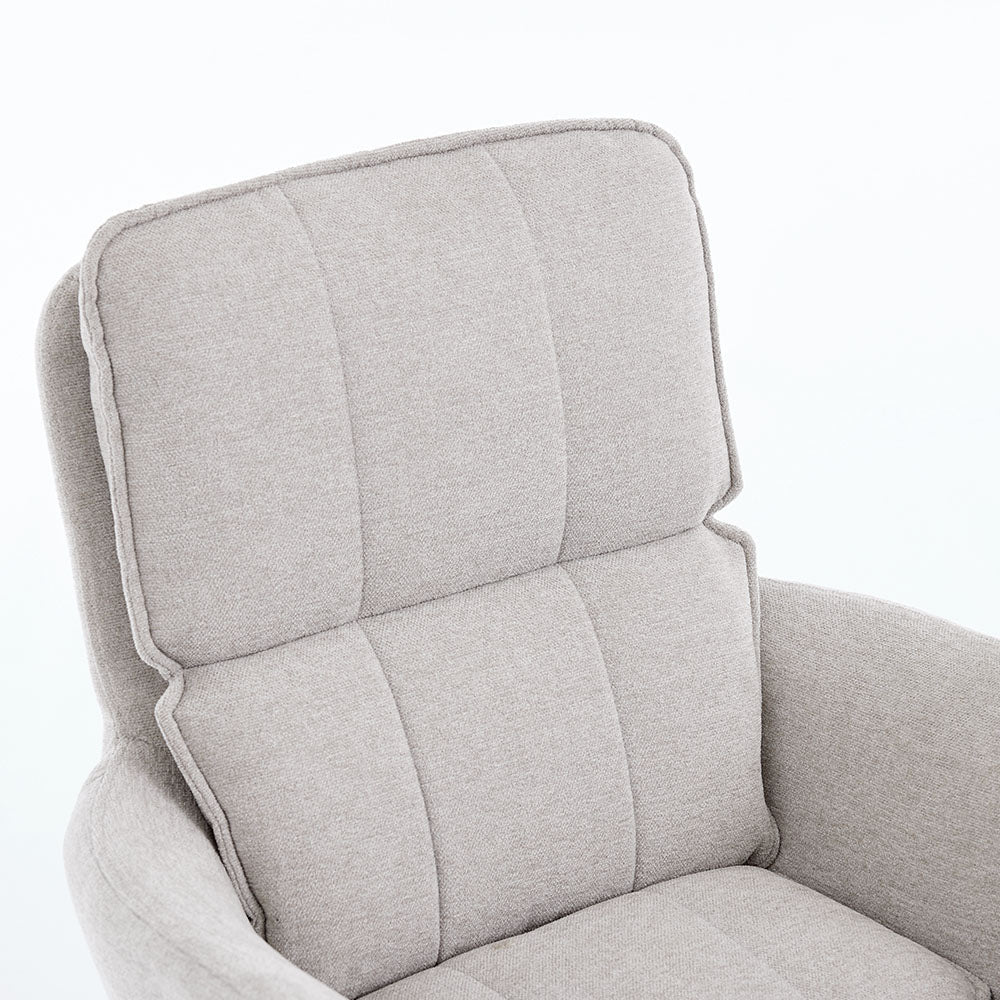 Grey Luxe Panel Stitch Swivel Chair with Wooden Legs - The Furniture Warehouse