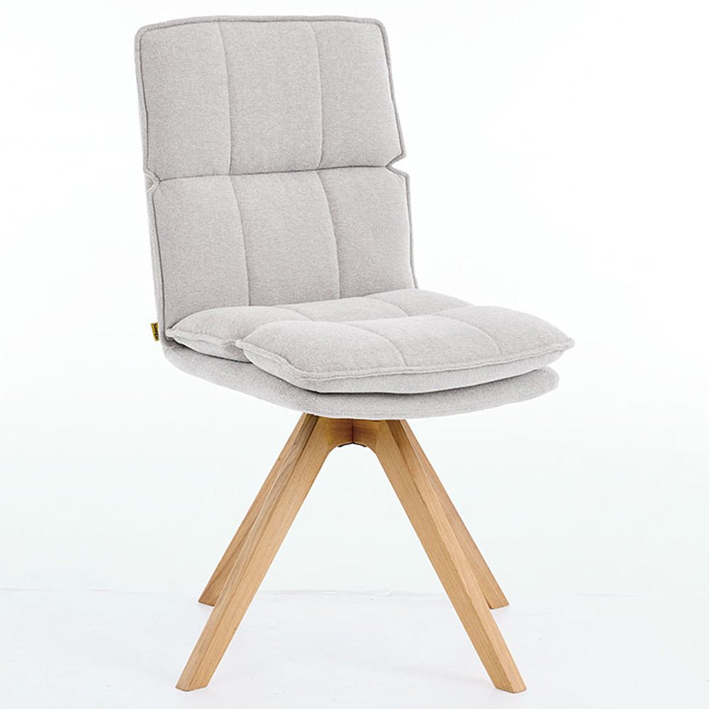Grey Luxe Panel Stitch Swivel Chair with Wooden Legs - The Furniture Warehouse