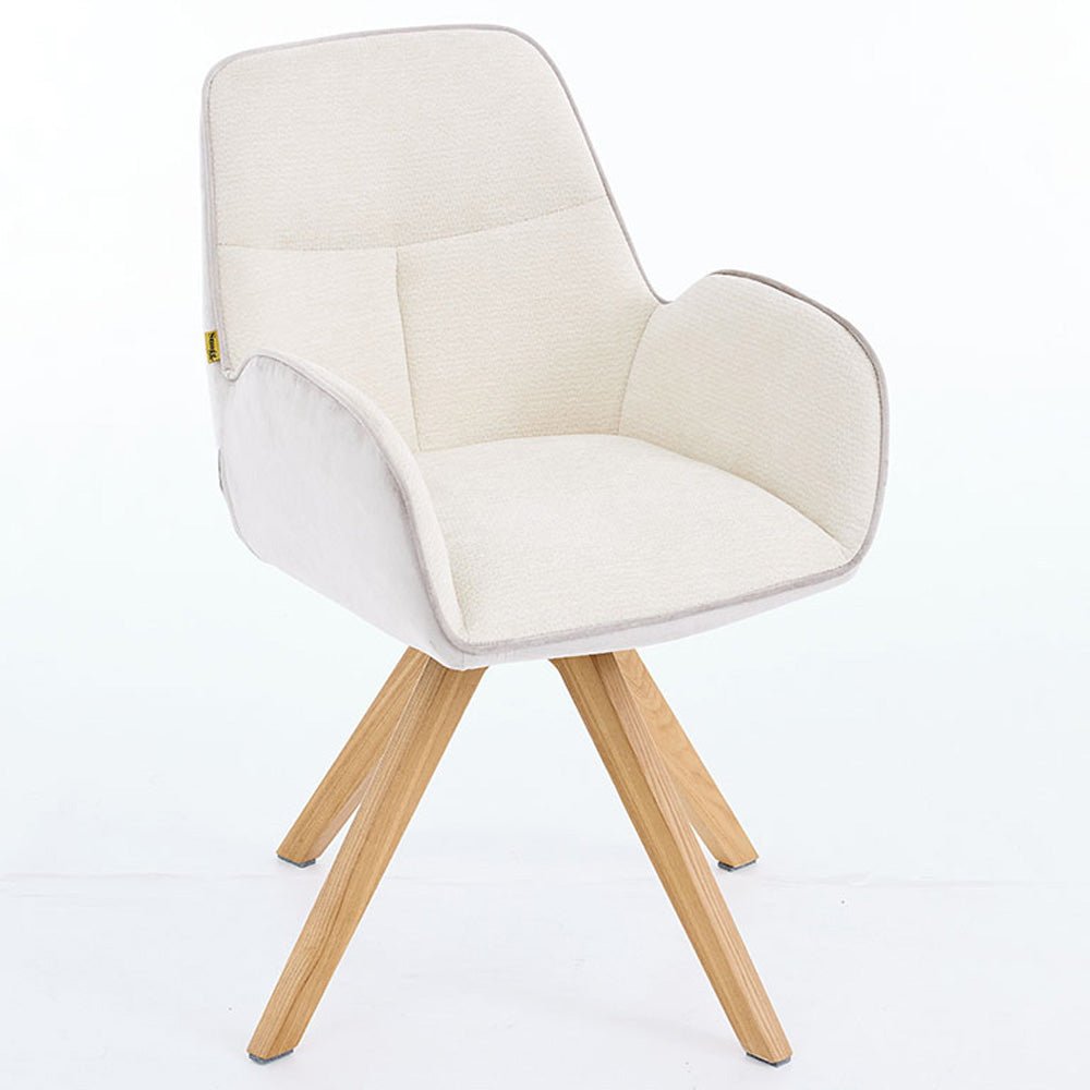 Grey Luxe T Stitch Swivel Chair with Wooden Legs - The Furniture Warehouse