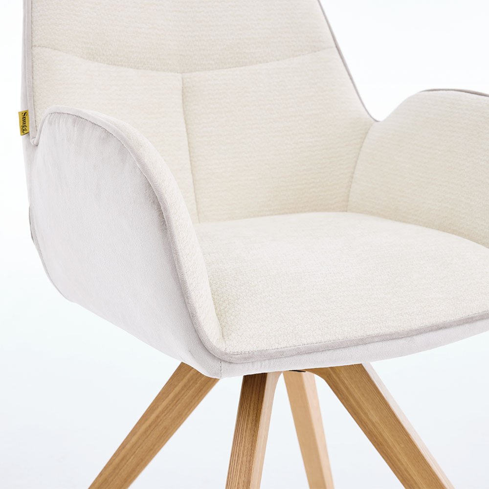 Grey Luxe T Stitch Swivel Chair with Wooden Legs - The Furniture Warehouse