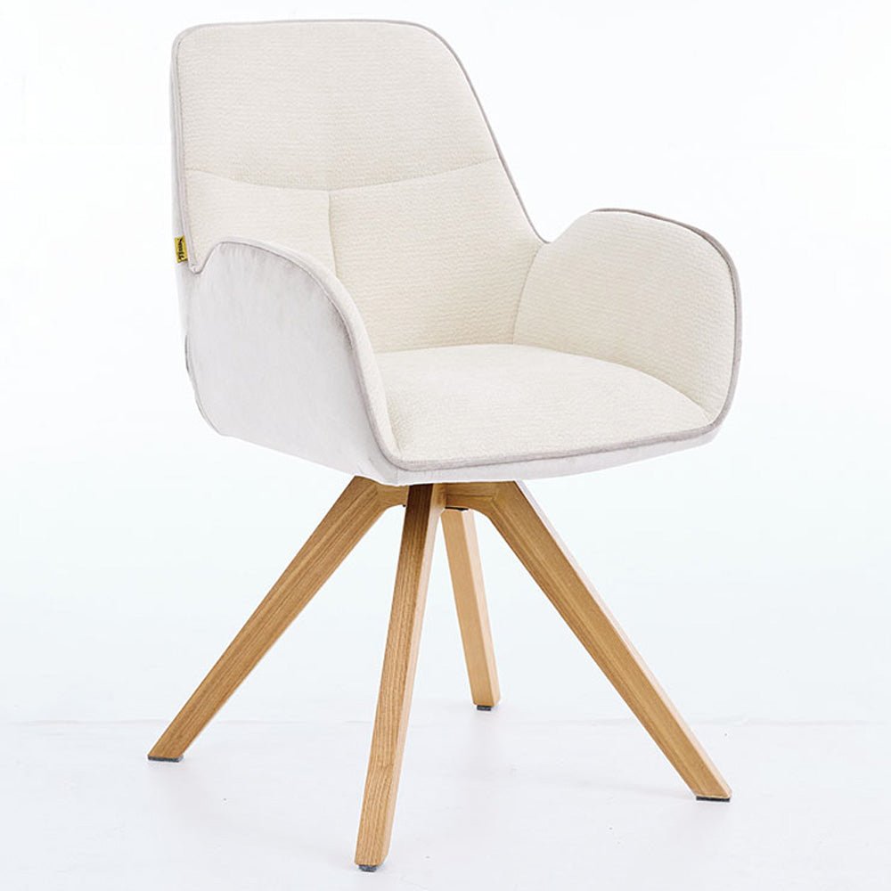 Grey Luxe T Stitch Swivel Chair with Wooden Legs - The Furniture Warehouse