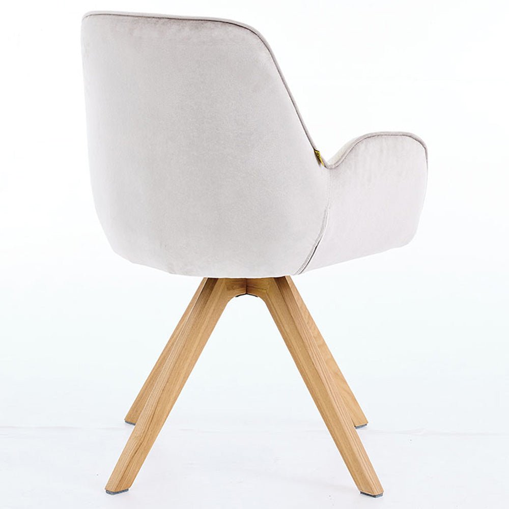 Grey Luxe T Stitch Swivel Chair with Wooden Legs - The Furniture Warehouse