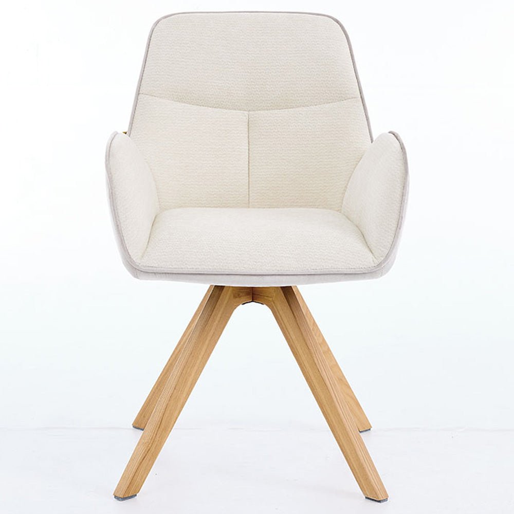 Grey Luxe T Stitch Swivel Chair with Wooden Legs - The Furniture Warehouse