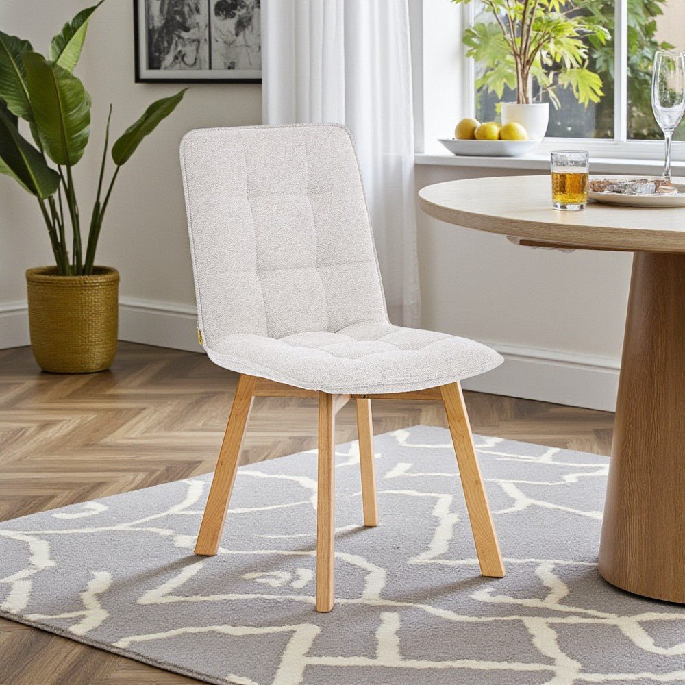 Grey Panel Stitch Chair with Wooden Legs - The Furniture Warehouse