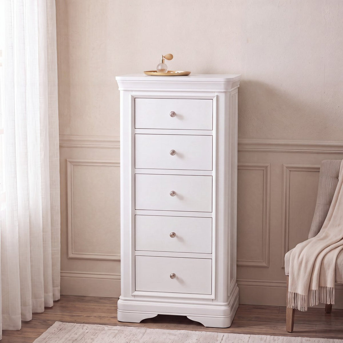 Harrington Bone Painted 5 Drawer Chest - The Furniture Warehouse