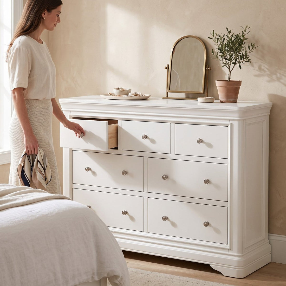 Harrington Bone Painted 7 Drawer Chest - The Furniture Warehouse