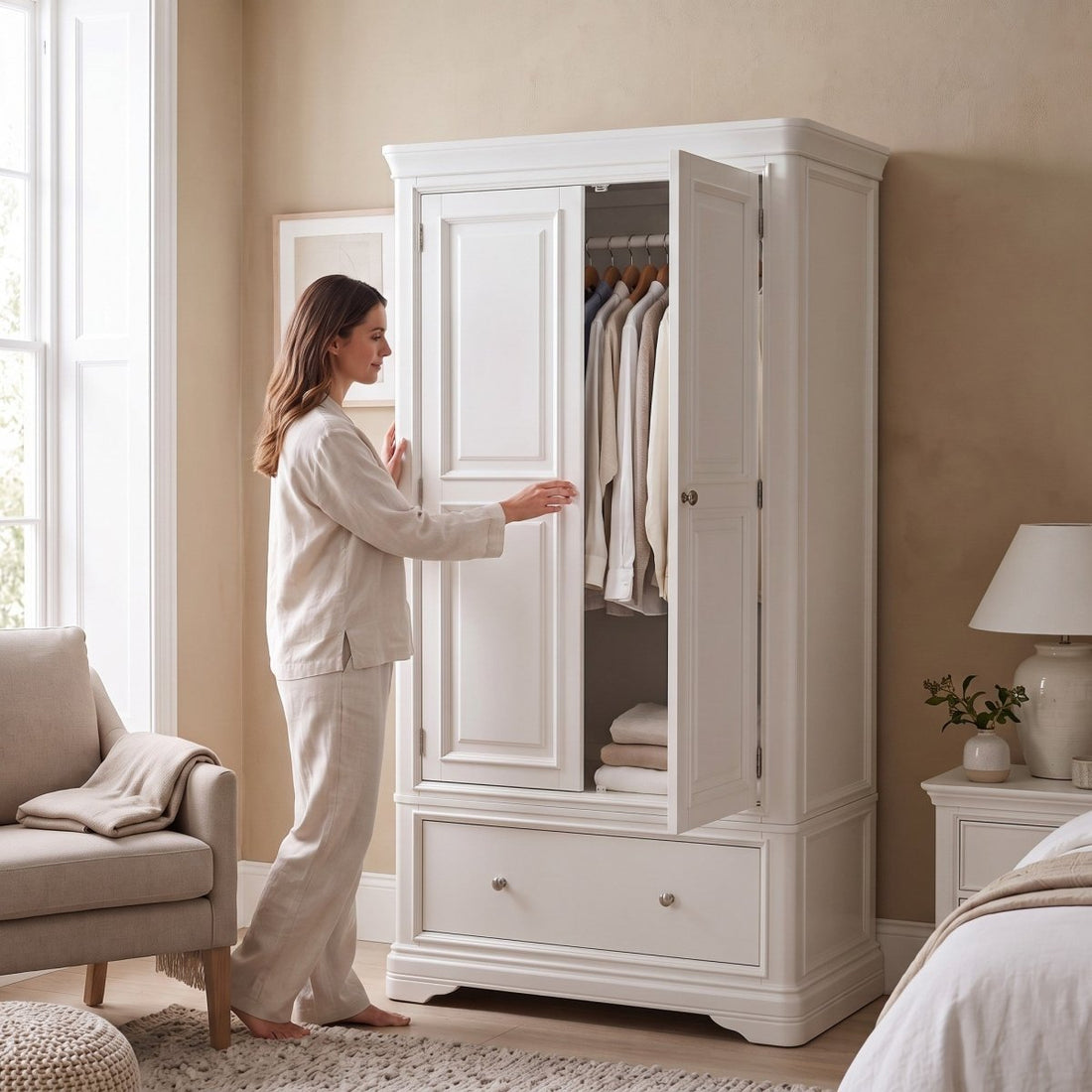 Harrington Bone Painted Double Wardrobe - The Furniture Warehouse