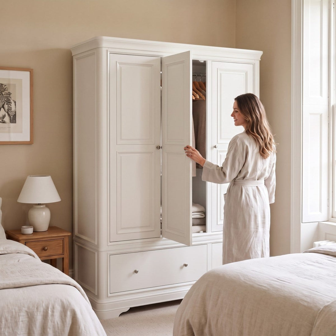 Harrington Bone Painted Triple Wardrobe - The Furniture Warehouse
