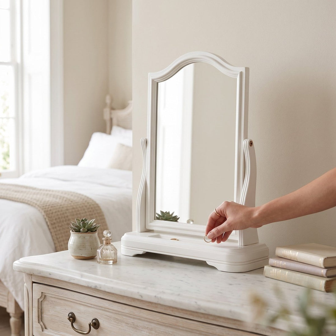 Harrington Bone Painted Vanity Mirror - The Furniture Warehouse