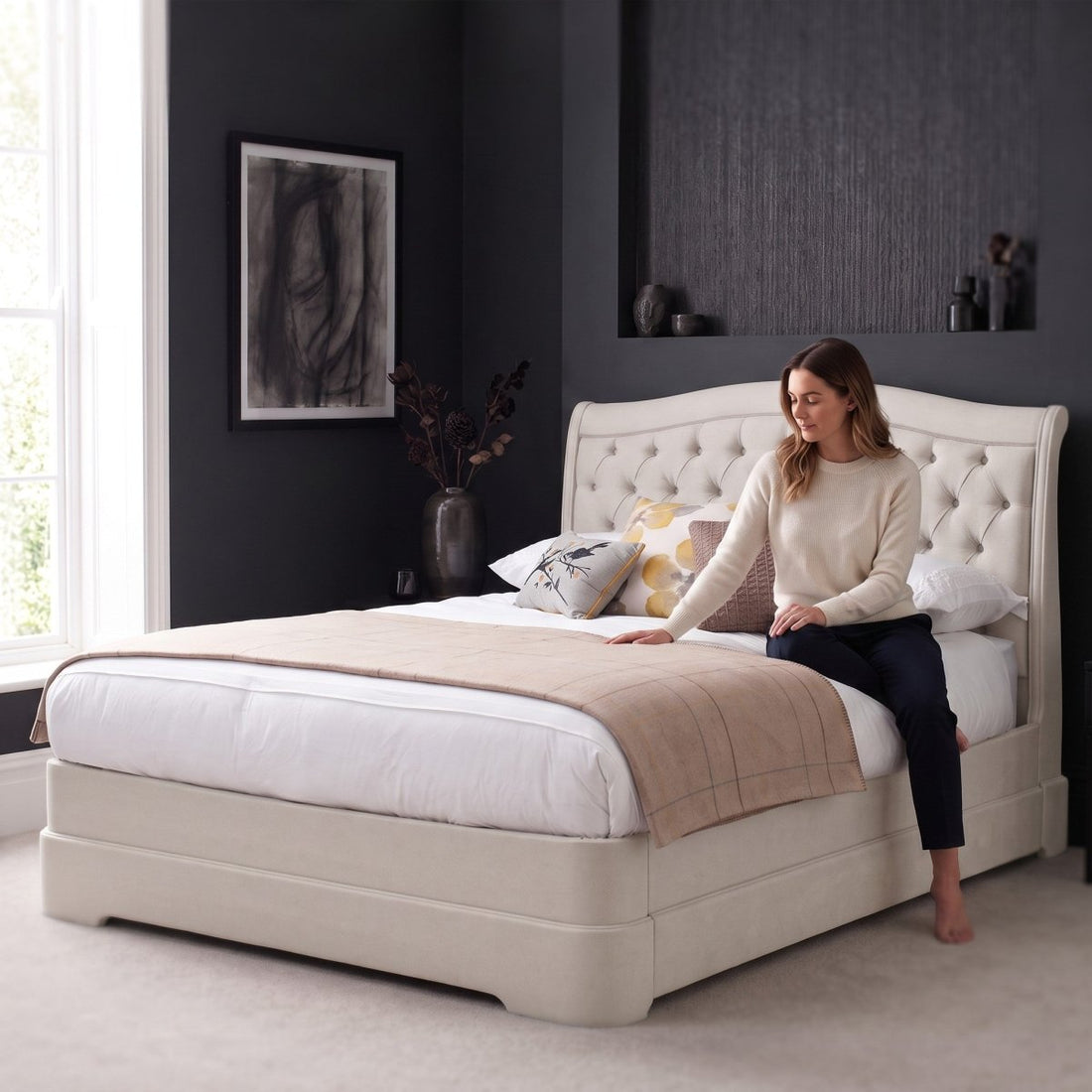 Harrington Taupe King Size Bed Frame - The Furniture Warehouse