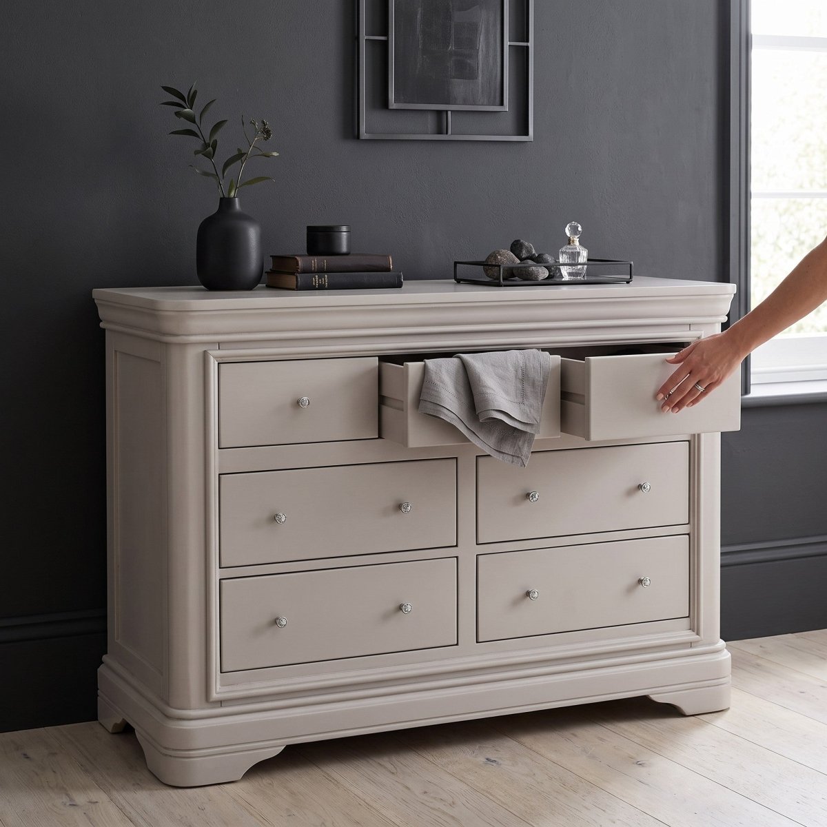 Harrington Taupe Painted 7 Drawer Chest - The Furniture Warehouse