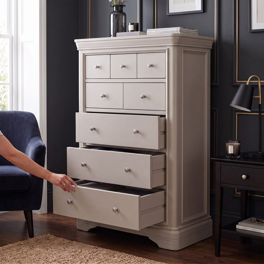 Harrington Taupe Painted 8 Drawer Chest - The Furniture Warehouse