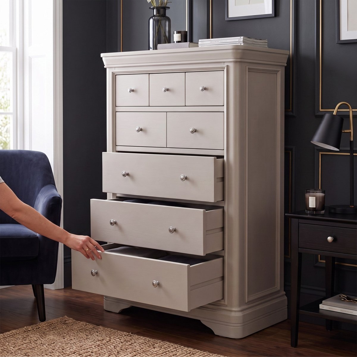 Harrington Taupe Painted 8 Drawer Chest - The Furniture Warehouse