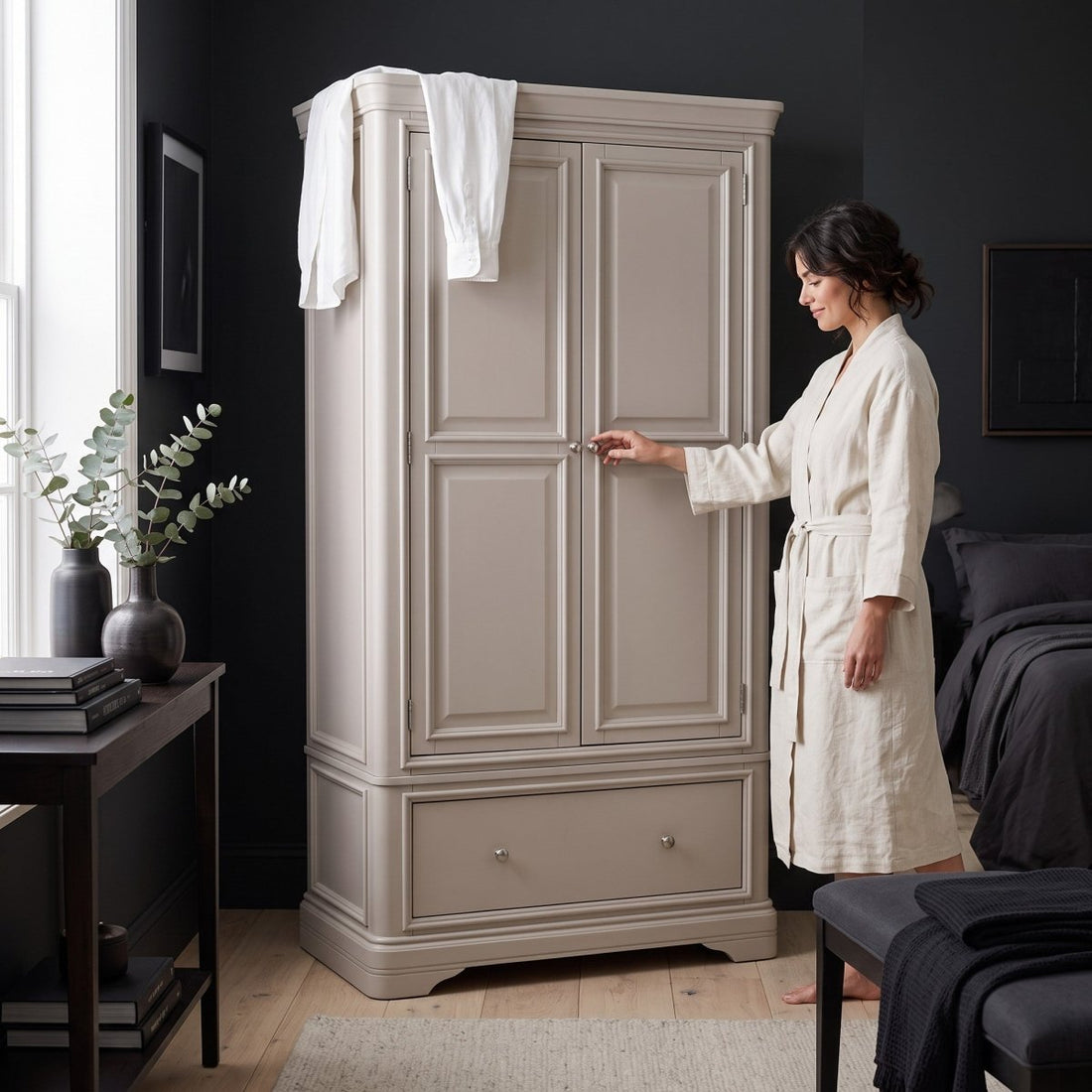 Harrington Taupe Painted Double Wardrobe - The Furniture Warehouse