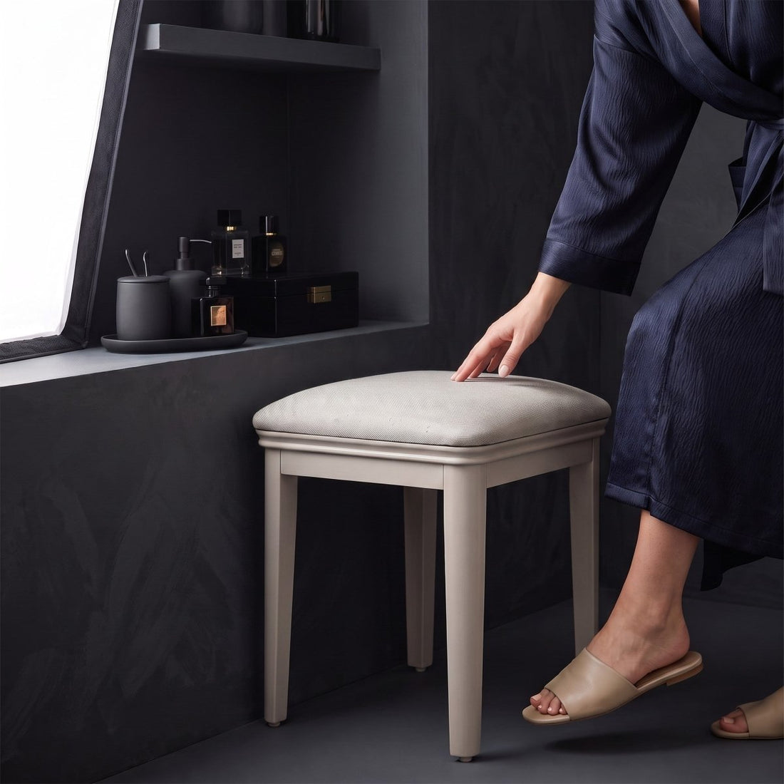Harrington Taupe Painted Dressing Stool - The Furniture Warehouse