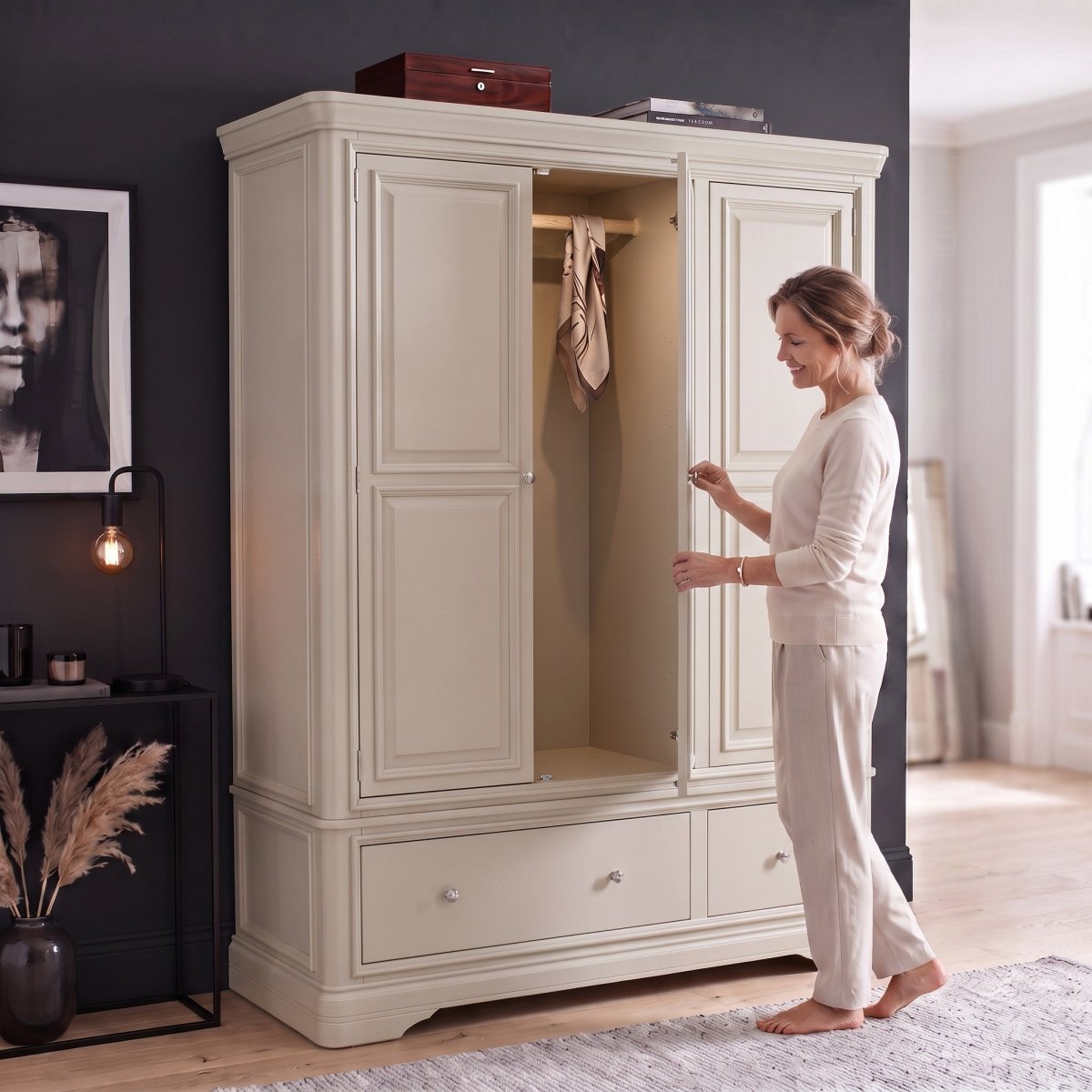 Harrington Taupe Painted Triple Wardrobe - The Furniture Warehouse