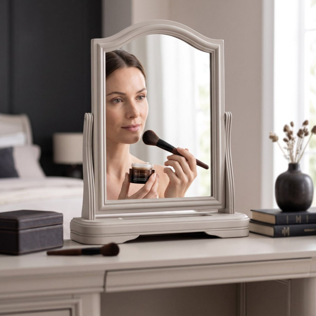 Harrington Taupe Painted Vanity Mirror - The Furniture Warehouse