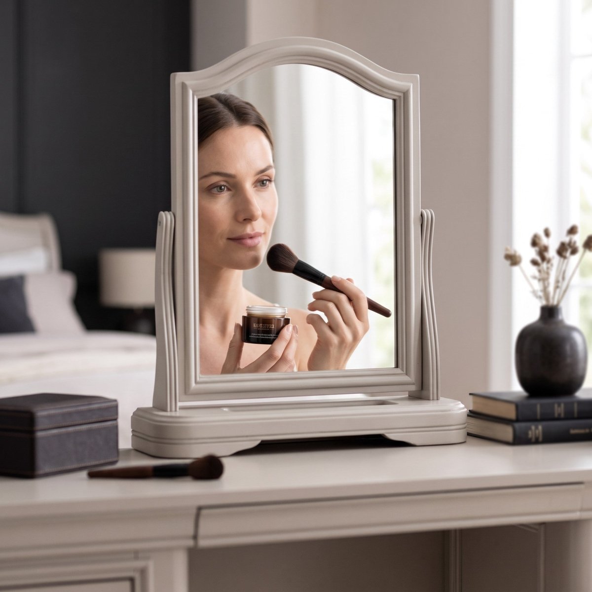 Harrington Taupe Painted Vanity Mirror - The Furniture Warehouse