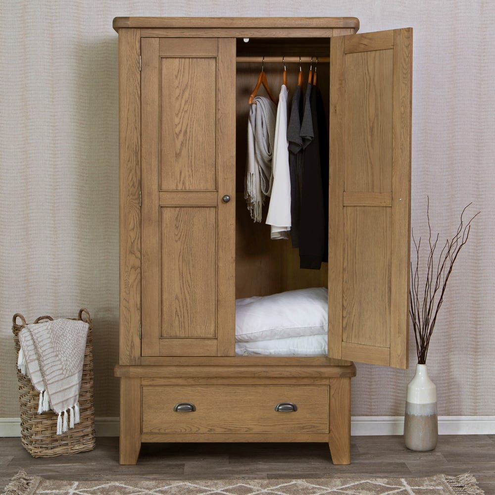 Wessex Smoked Oak 2 Door Wardrobe with Drawer