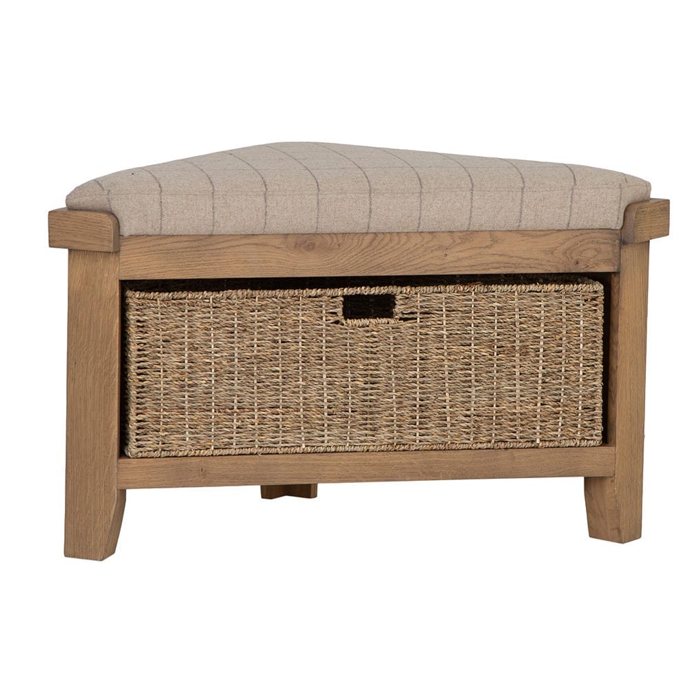 Wessex Smoked Oak Corner Hall Bench with Wicker Basket