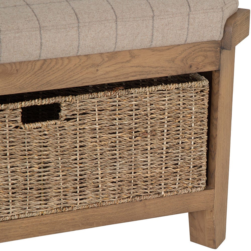 Wessex Smoked Oak Corner Hall Bench with Wicker Basket