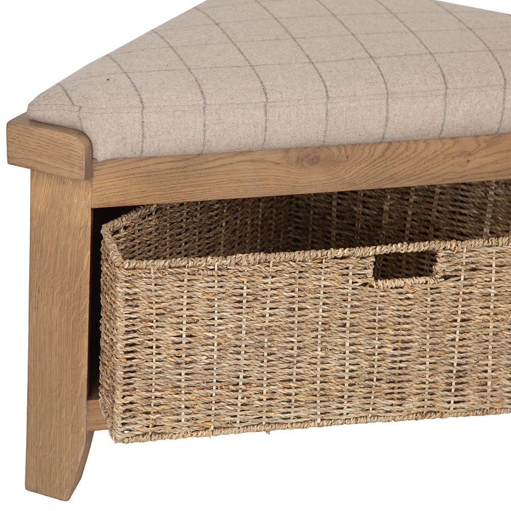 Wessex Smoked Oak Corner Hall Bench with Wicker Basket