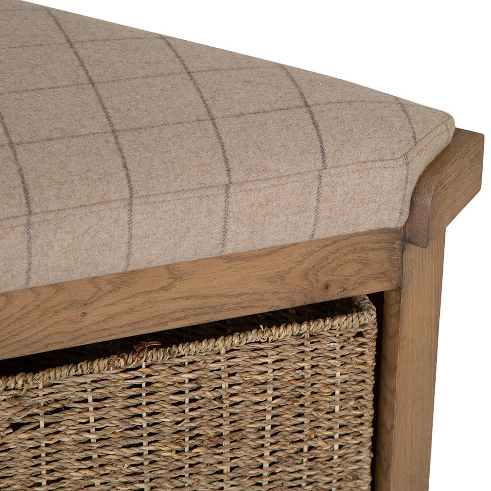 Wessex Smoked Oak Corner Hall Bench with Wicker Basket