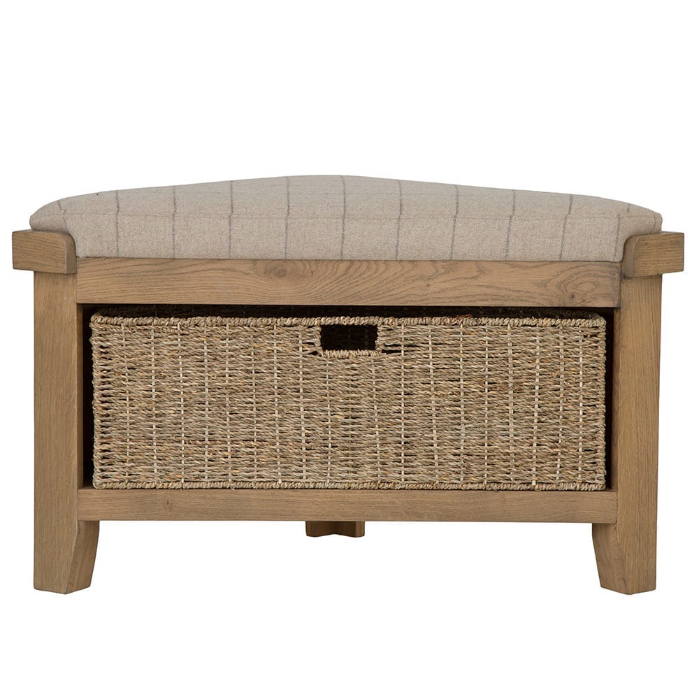 Wessex Smoked Oak Corner Hall Bench with Wicker Basket