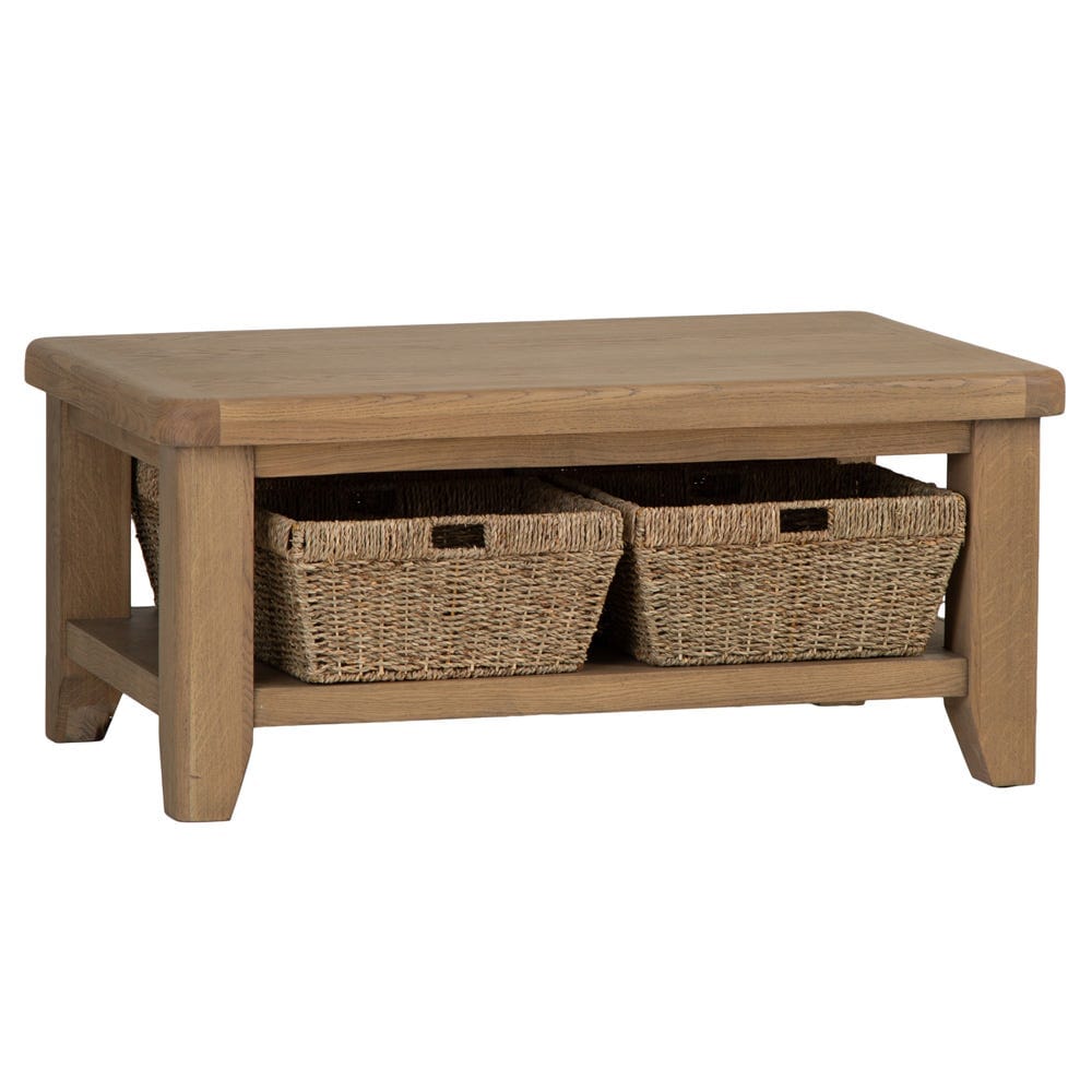 Wessex Smoked Oak Coffee Table With Wicker Baskets