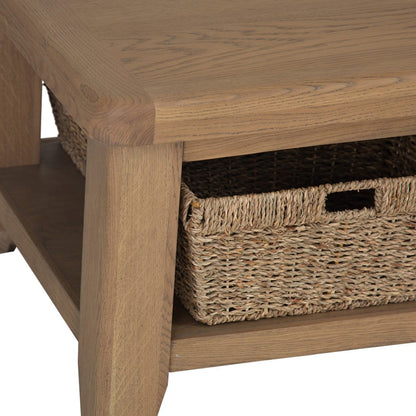 Wessex Smoked Oak Coffee Table With Wicker Baskets