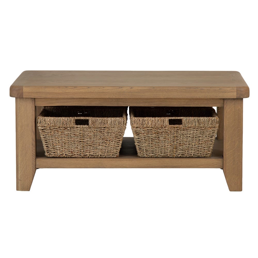 Wessex Smoked Oak Coffee Table With Wicker Baskets