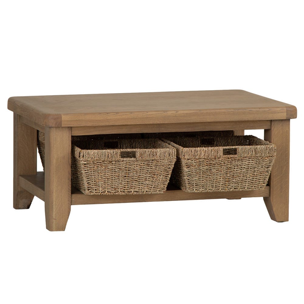 Wessex Smoked Oak Coffee Table With Wicker Baskets