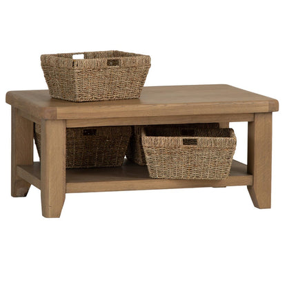 Wessex Smoked Oak Coffee Table With Wicker Baskets