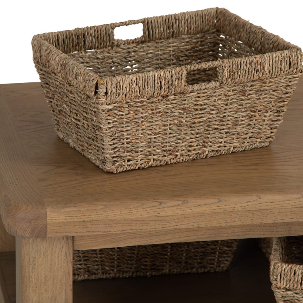 Wessex Smoked Oak Coffee Table With Wicker Baskets