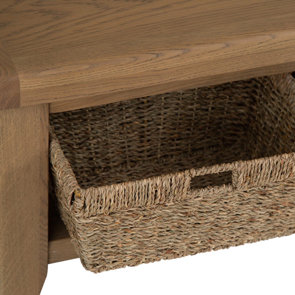 Wessex Smoked Oak Coffee Table With Wicker Baskets