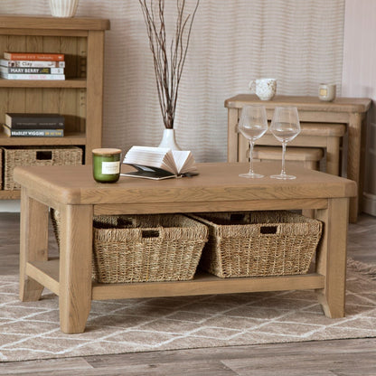 Wessex Smoked Oak Coffee Table With Wicker Baskets