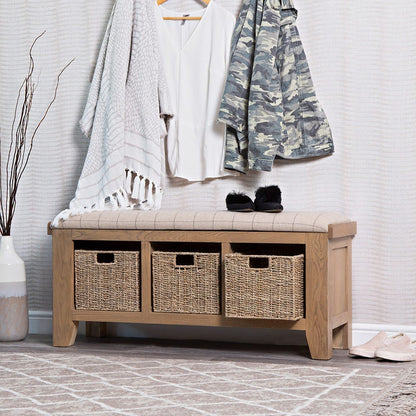 Wessex Smoked Oak Hall Bench with Wicker Baskets