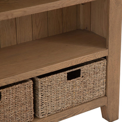 Wessex Smoked Oak Small Bookcase with Wicker Baskets