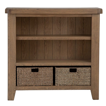 Wessex Smoked Oak Small Bookcase with Wicker Baskets