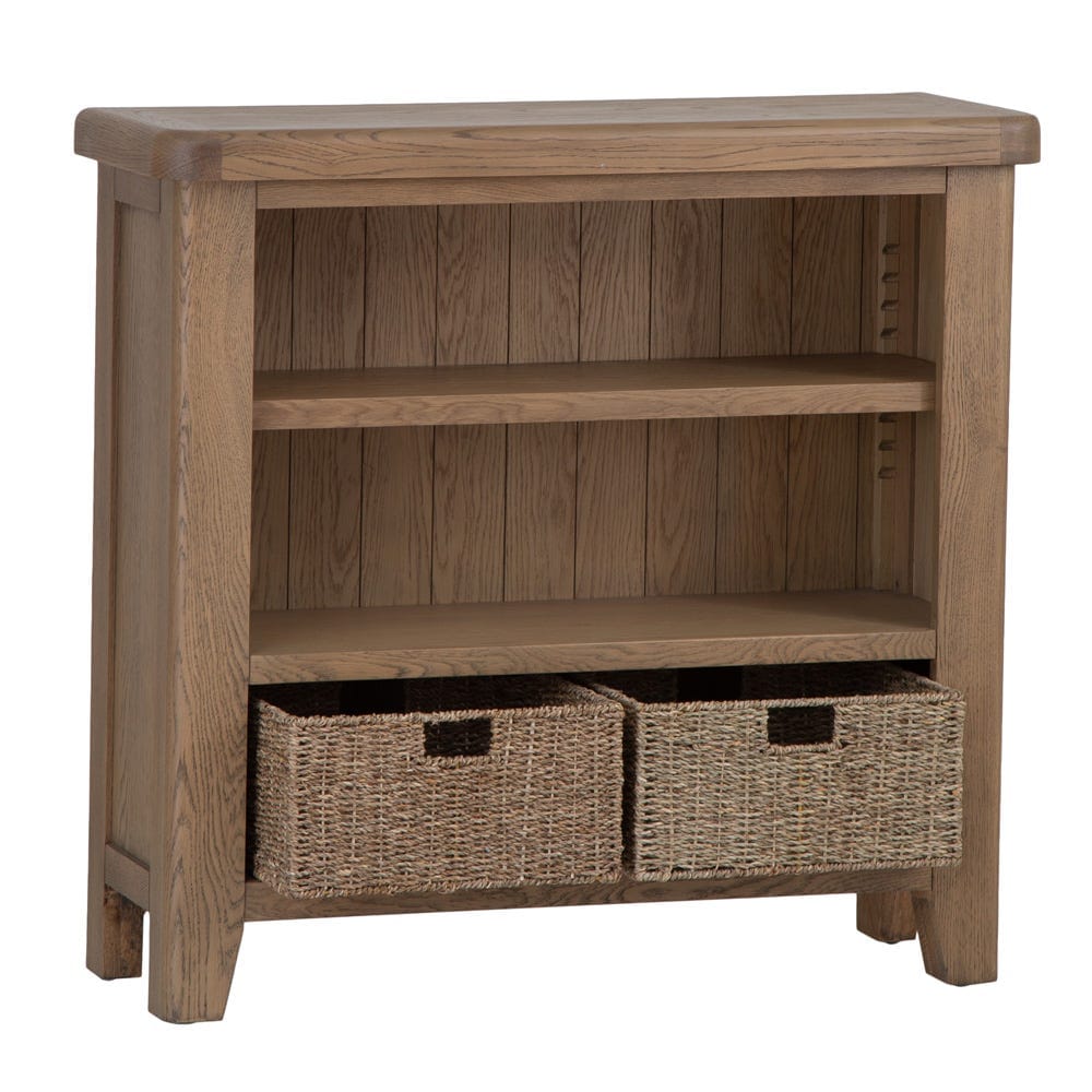 Wessex Smoked Oak Small Bookcase with Wicker Baskets