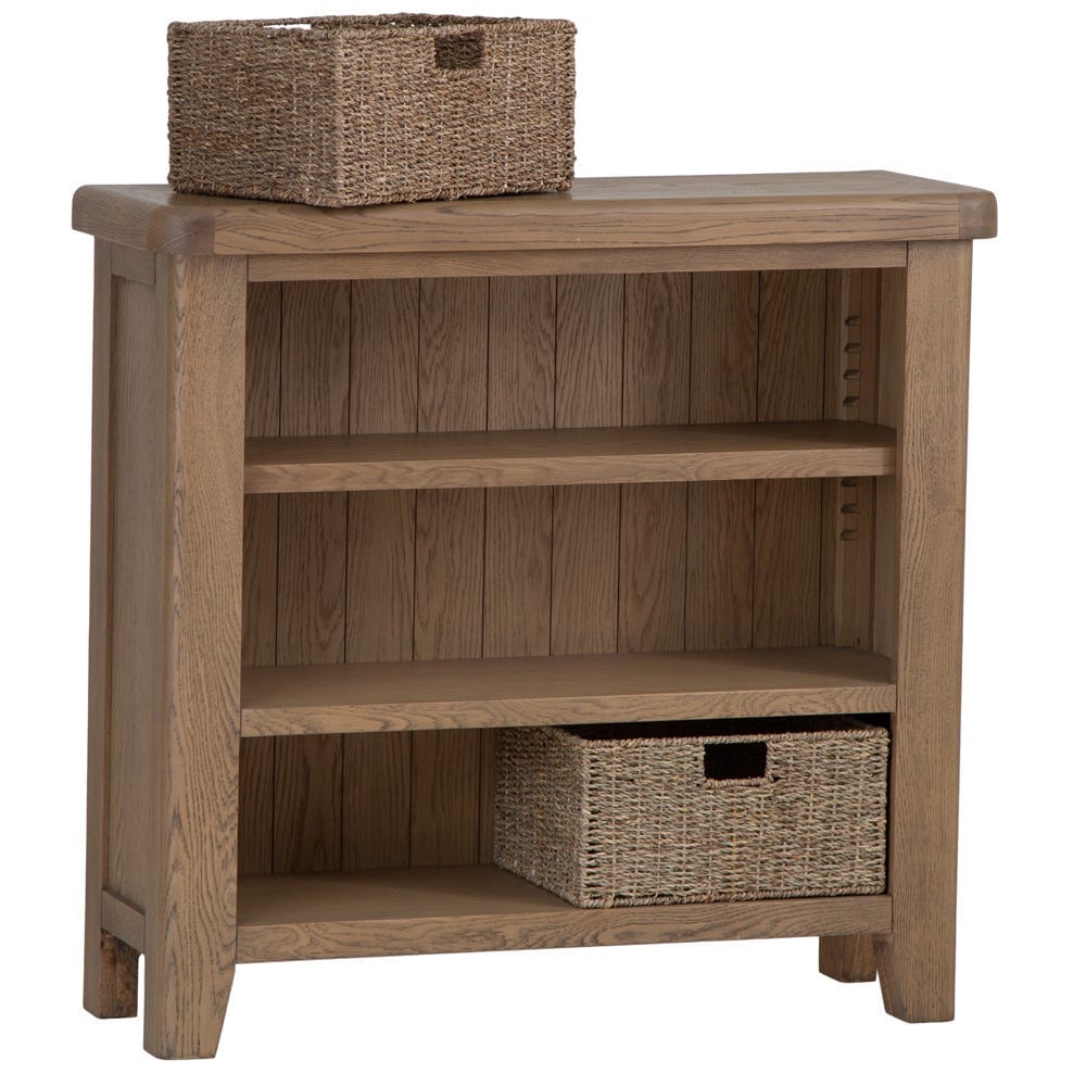 Wessex Smoked Oak Small Bookcase with Wicker Baskets