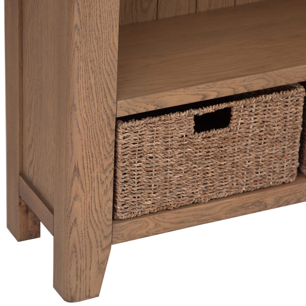 Wessex Smoked Oak Small Bookcase with Wicker Baskets