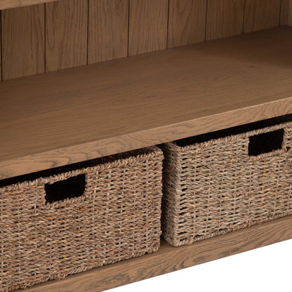 Wessex Smoked Oak Small Bookcase with Wicker Baskets