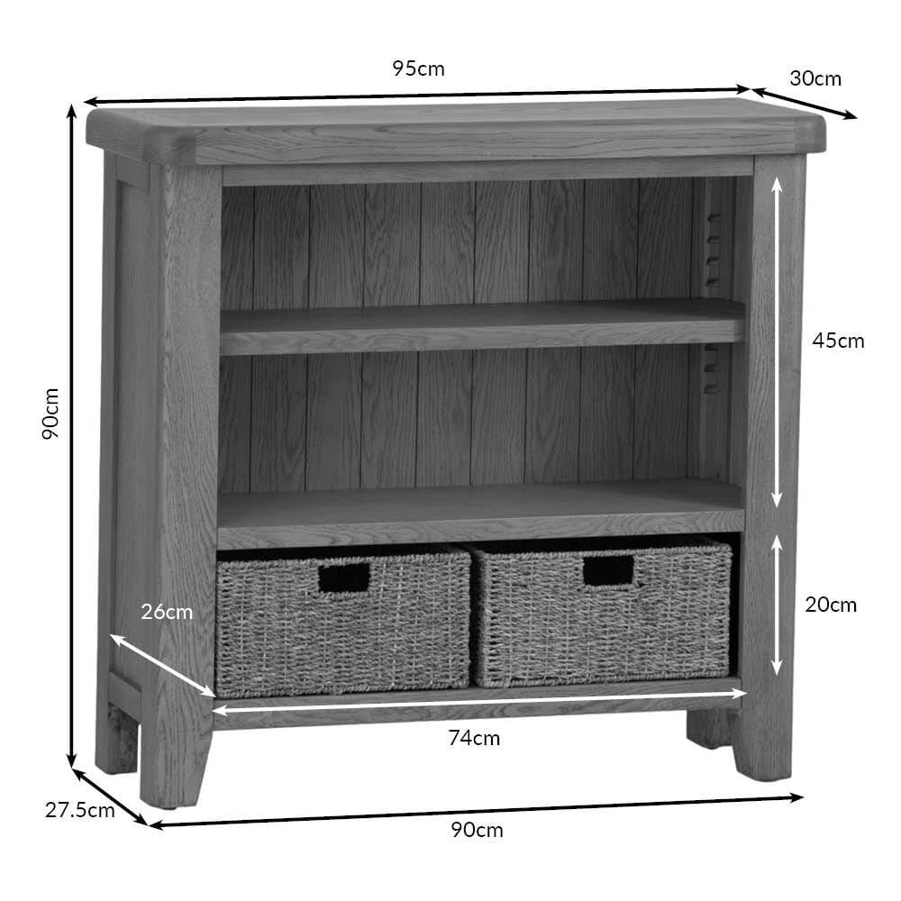 Wessex Smoked Oak Small Bookcase with Wicker Baskets