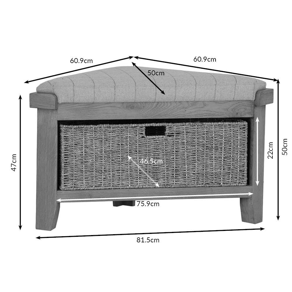 Wessex Smoked Oak Corner Hall Bench with Wicker Basket