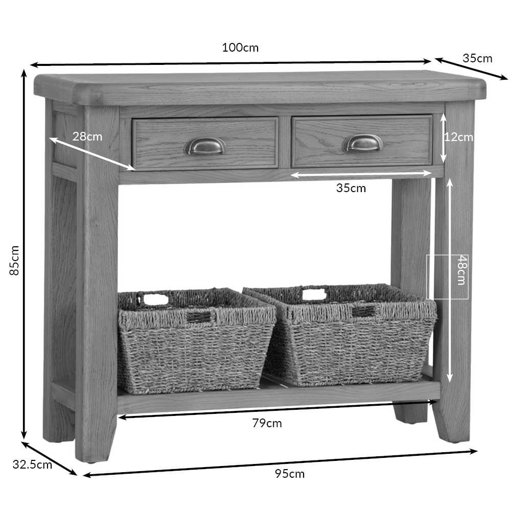 Wessex Smoked Oak Console Table with Wicker Baskets