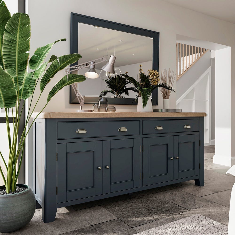 Wessex Smoked Oak Blue Painted Extra Large 4 Door Sideboard