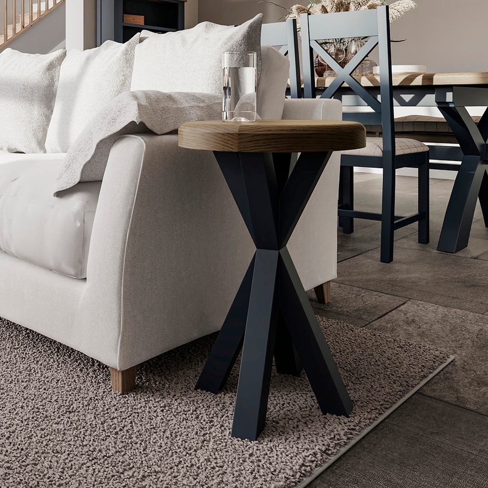 Wessex Smoked Oak Blue Painted Round Side Table