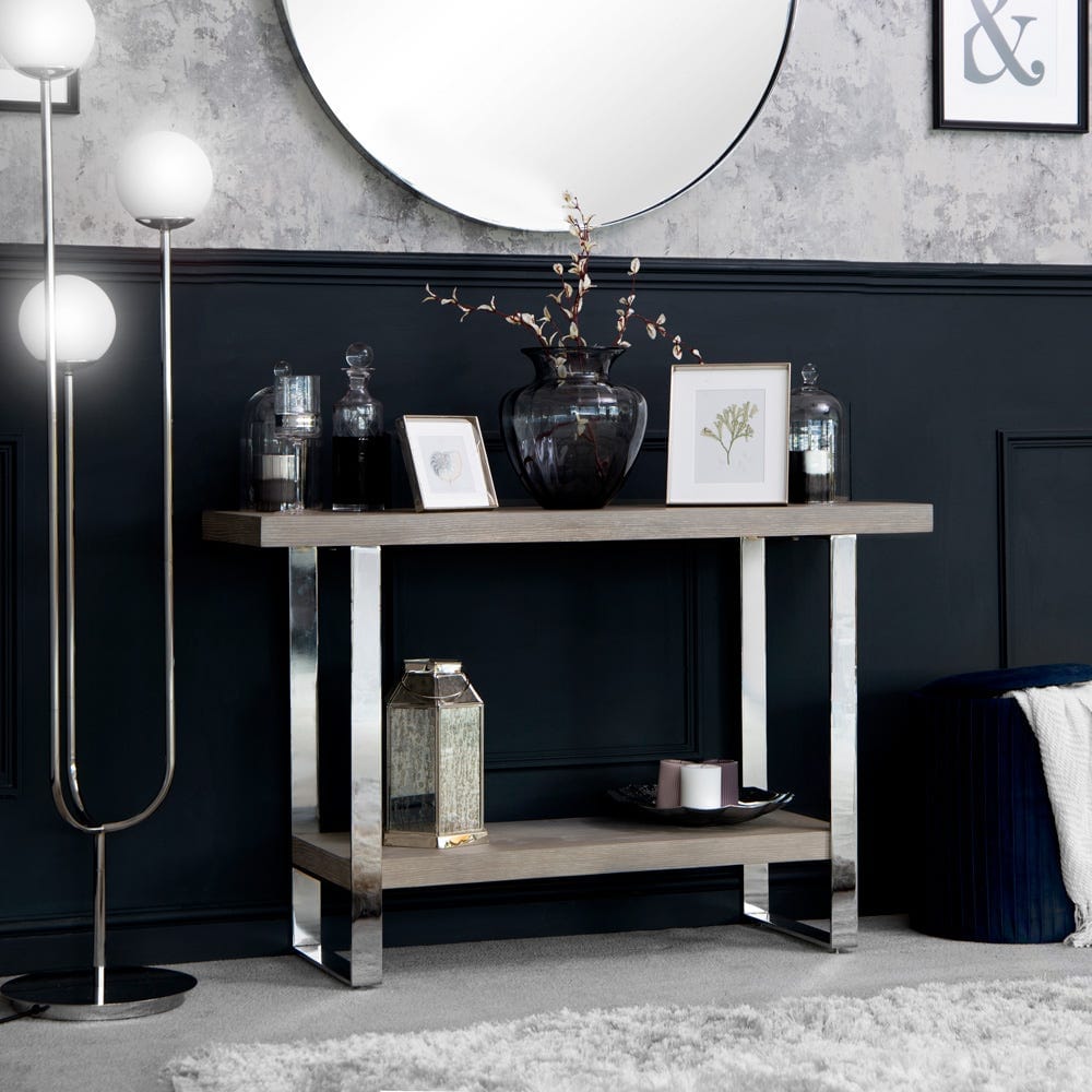 Milan Chrome &amp; Oak Console Table